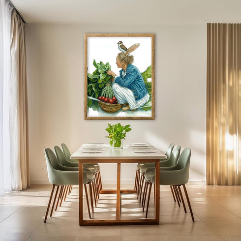 Posterizer 1 pcs-whimsical magical scene with farmer with bunny ears-Kids Room Art-Art for Animal Lovers-Gift for Daughter, Son, Kids- unframed wa...